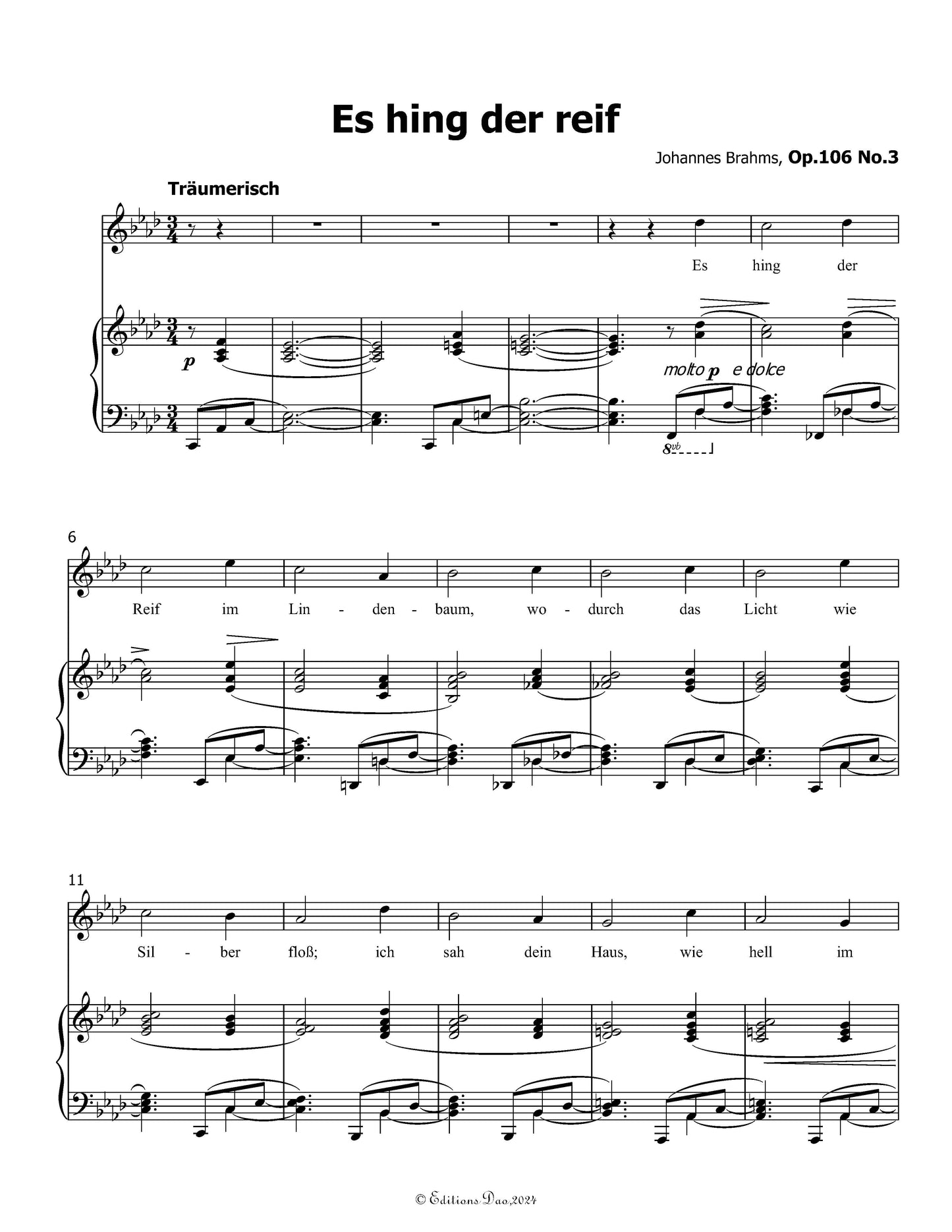 Es hing der reif,by Brahms