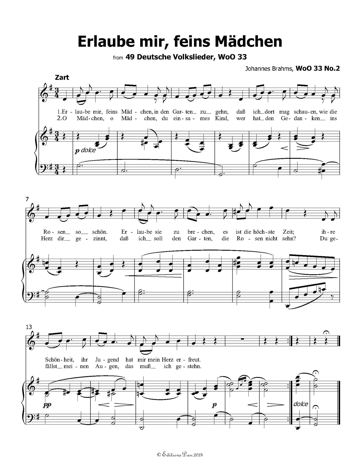 Erlaube mir, feins Madchen, by Brahms