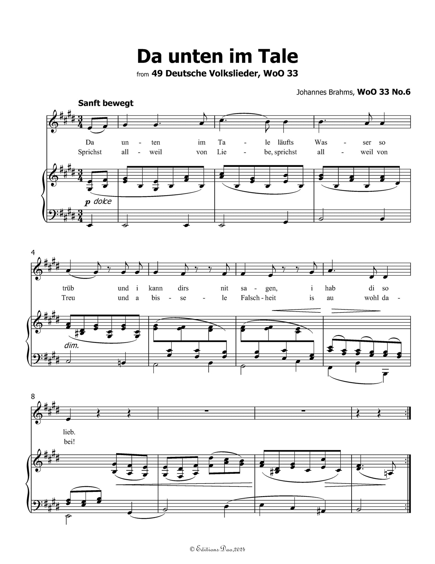 Da unten im Tale,by Brahms