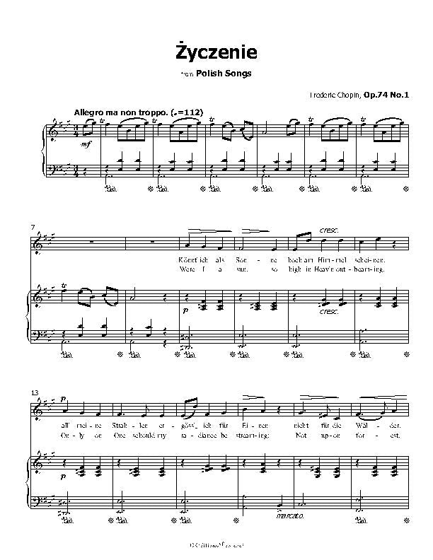 Życzenie(Mädchens Wunsch), by Chopin, Op.74 No.1