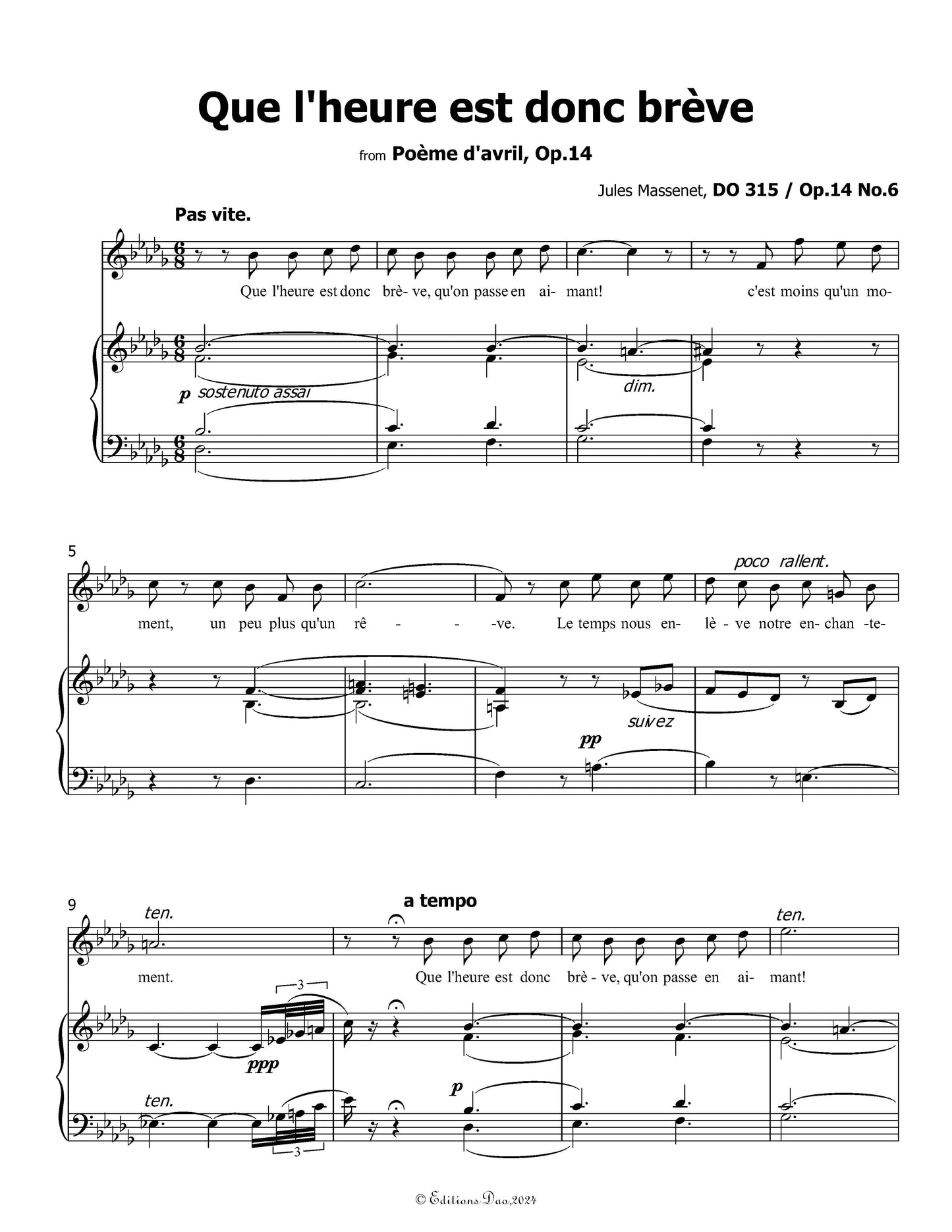 Que l'heure est donc brève, by Massenet