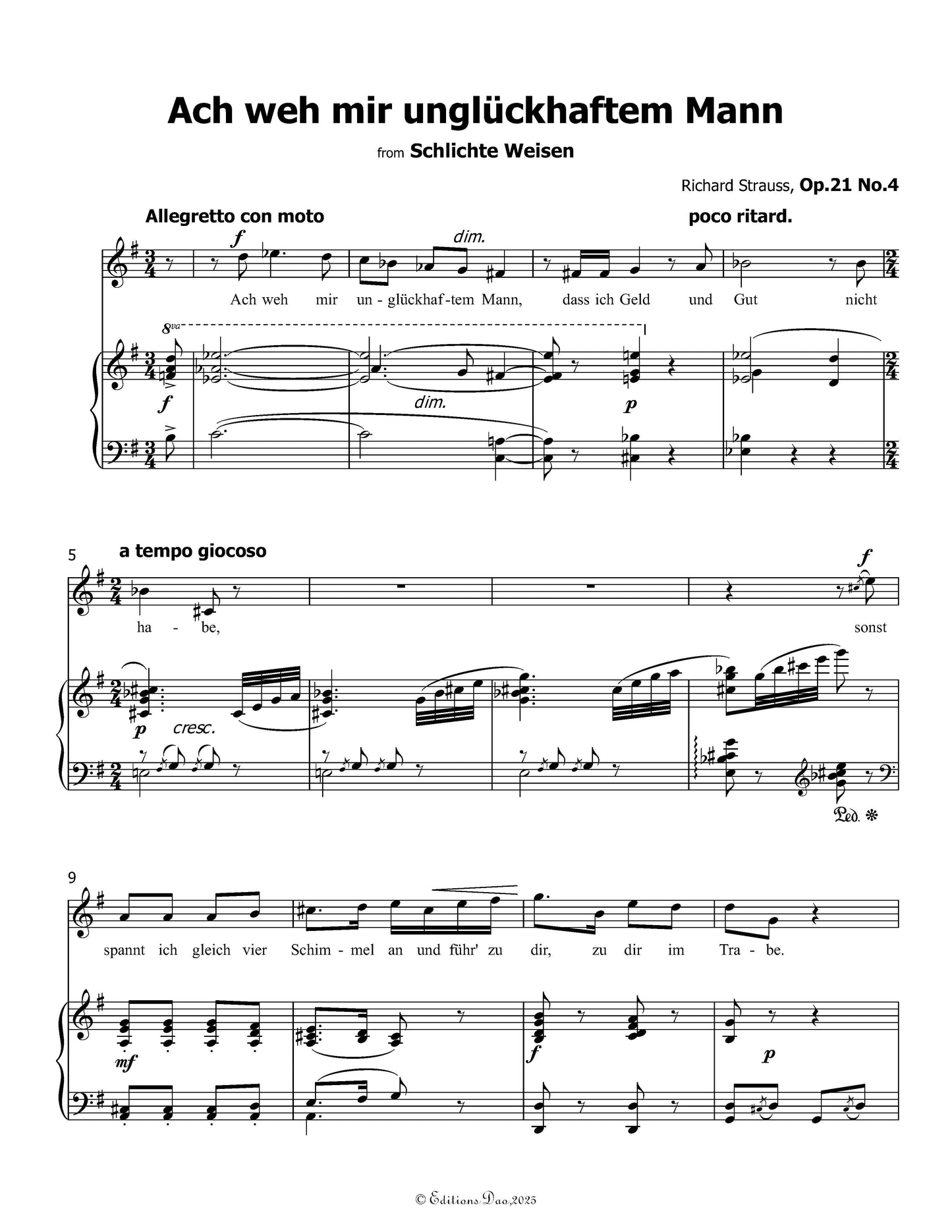 Ach weh mir unglückhaftem Mann, by Richard Strauss