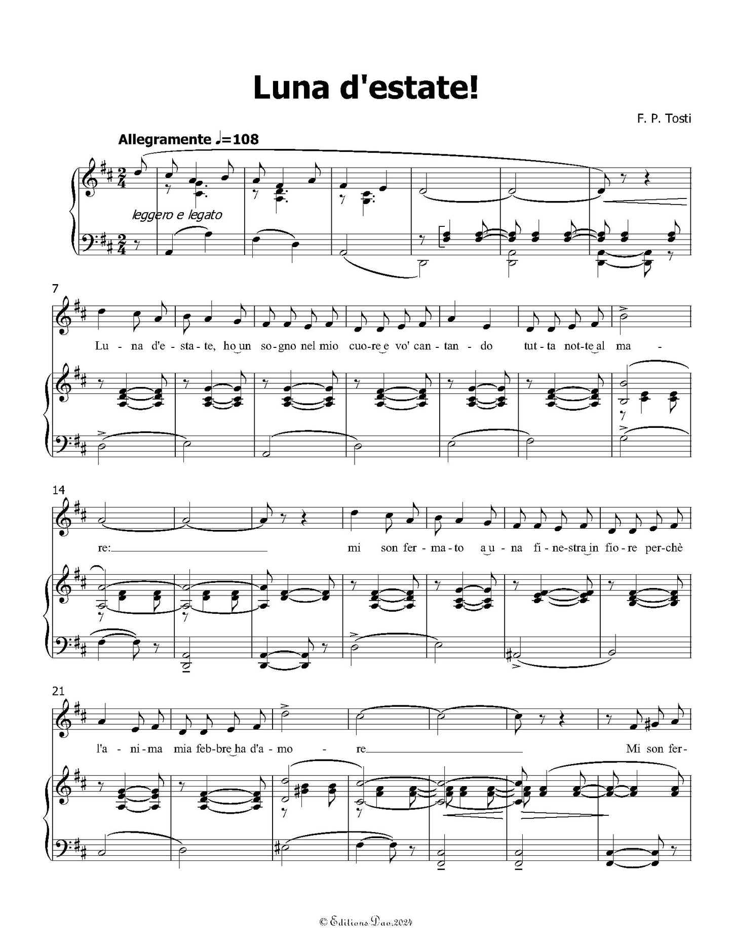 Luna destate!, by F. P. Tosti