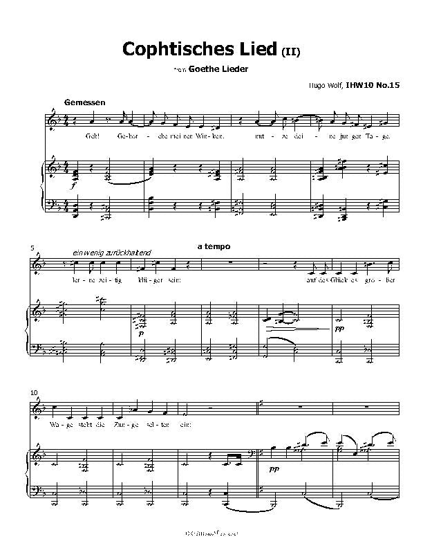 Cophtisches Lied II, by Hugo Wolf
