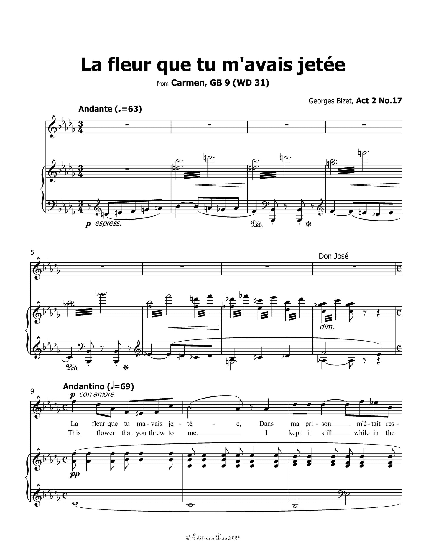 La fleur que tu m'avais jetée,by Bizet