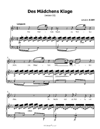 Des Madchens Klage (Version III), by Schubert