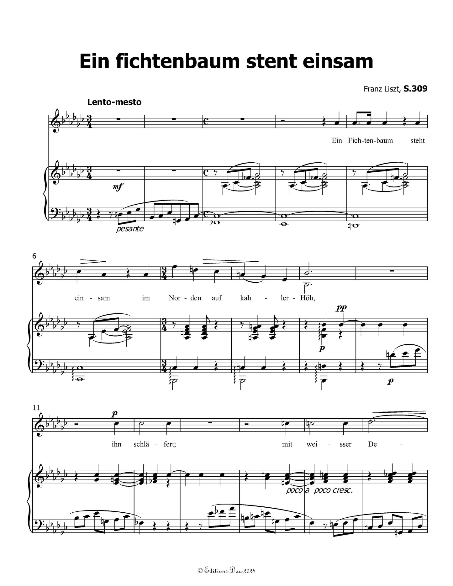 Ein fichtenbaum stent einsam, by Liszt