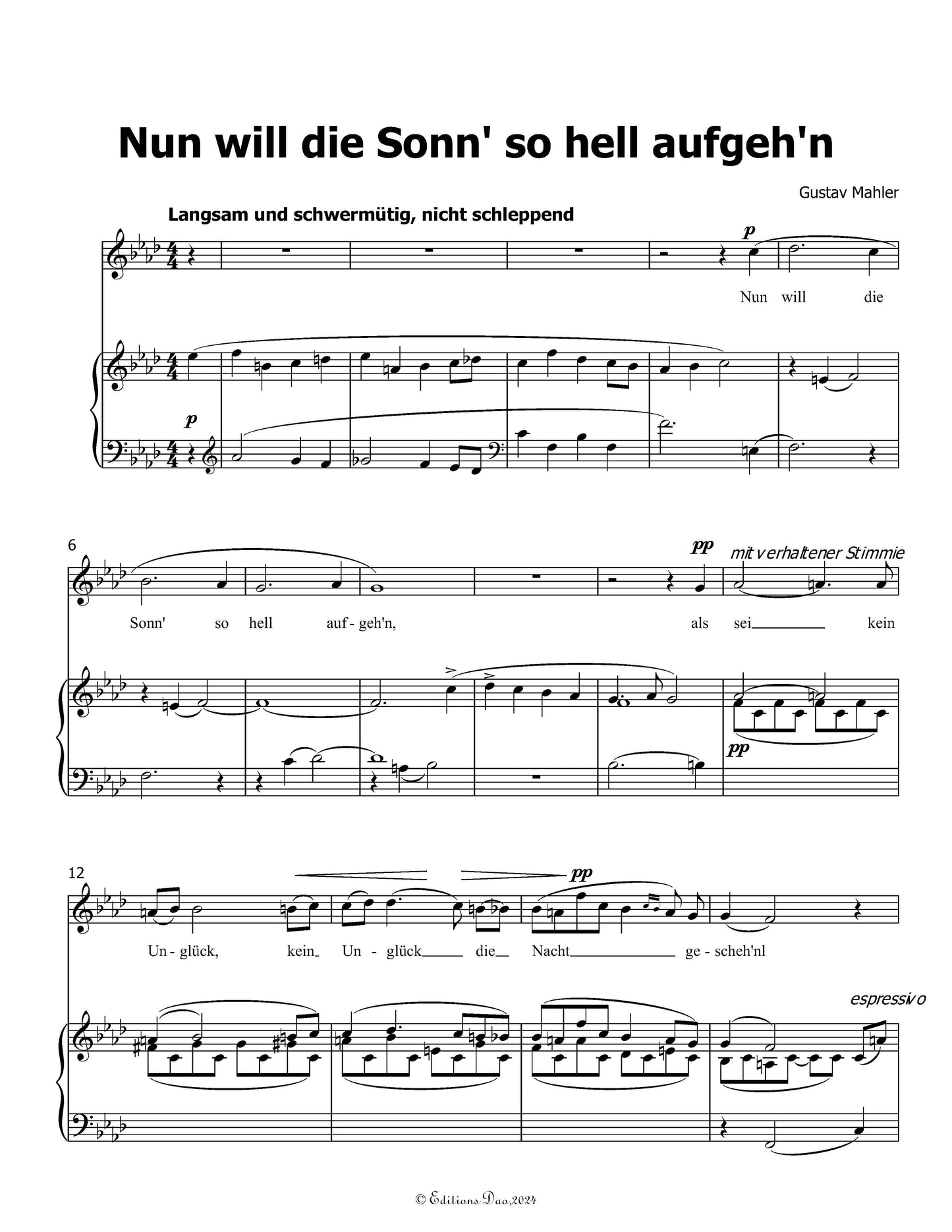 Nun will die Sonn so hell aufgehn, by G. Mahler