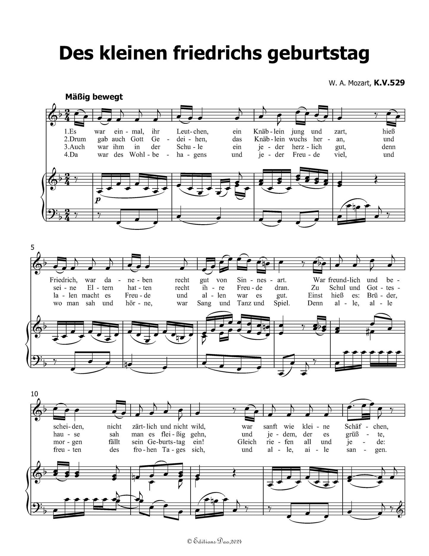 Des kleinen friedrichs geburtstag, by W. A. Mozart