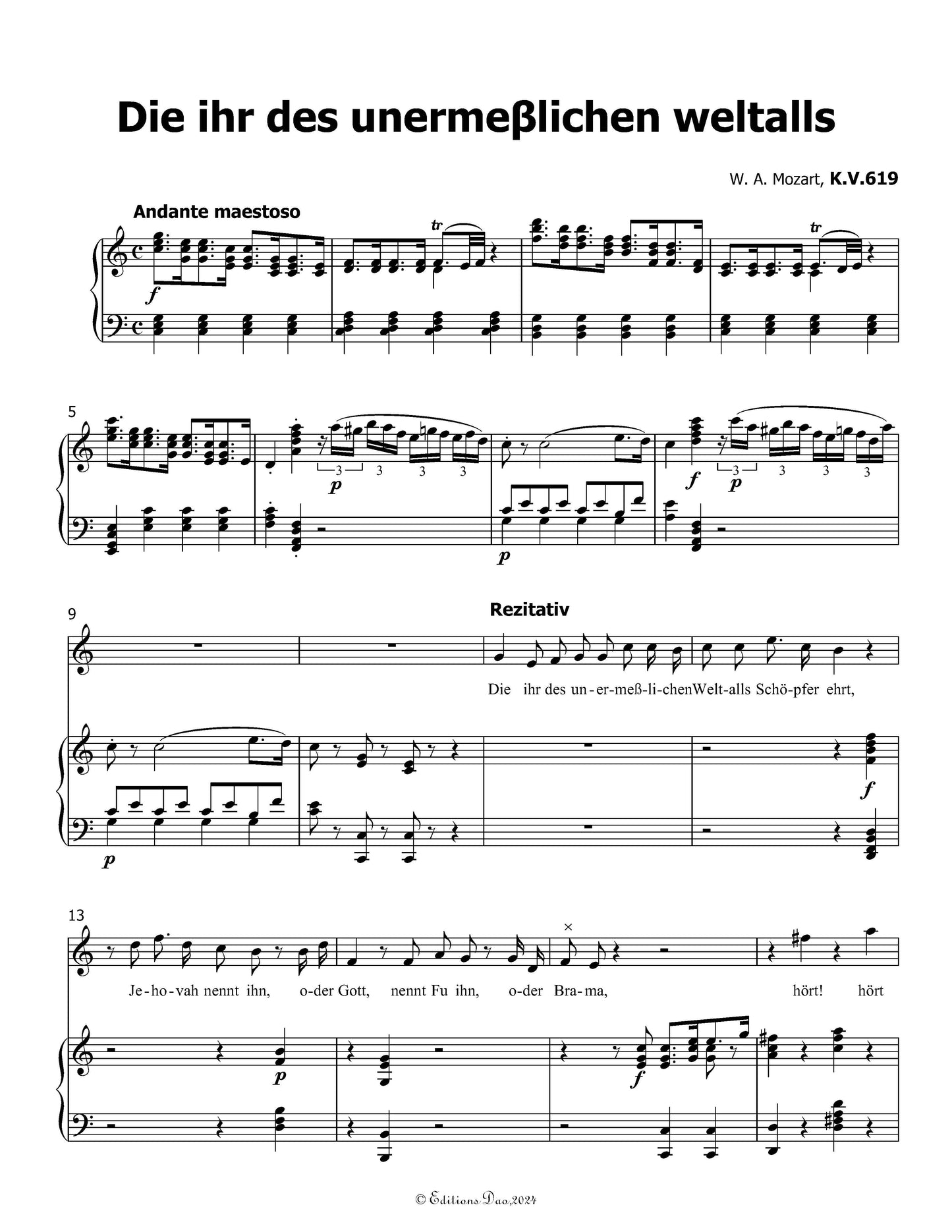 Die ihr des unermeβlichen weltalls, by W. A. Mozart