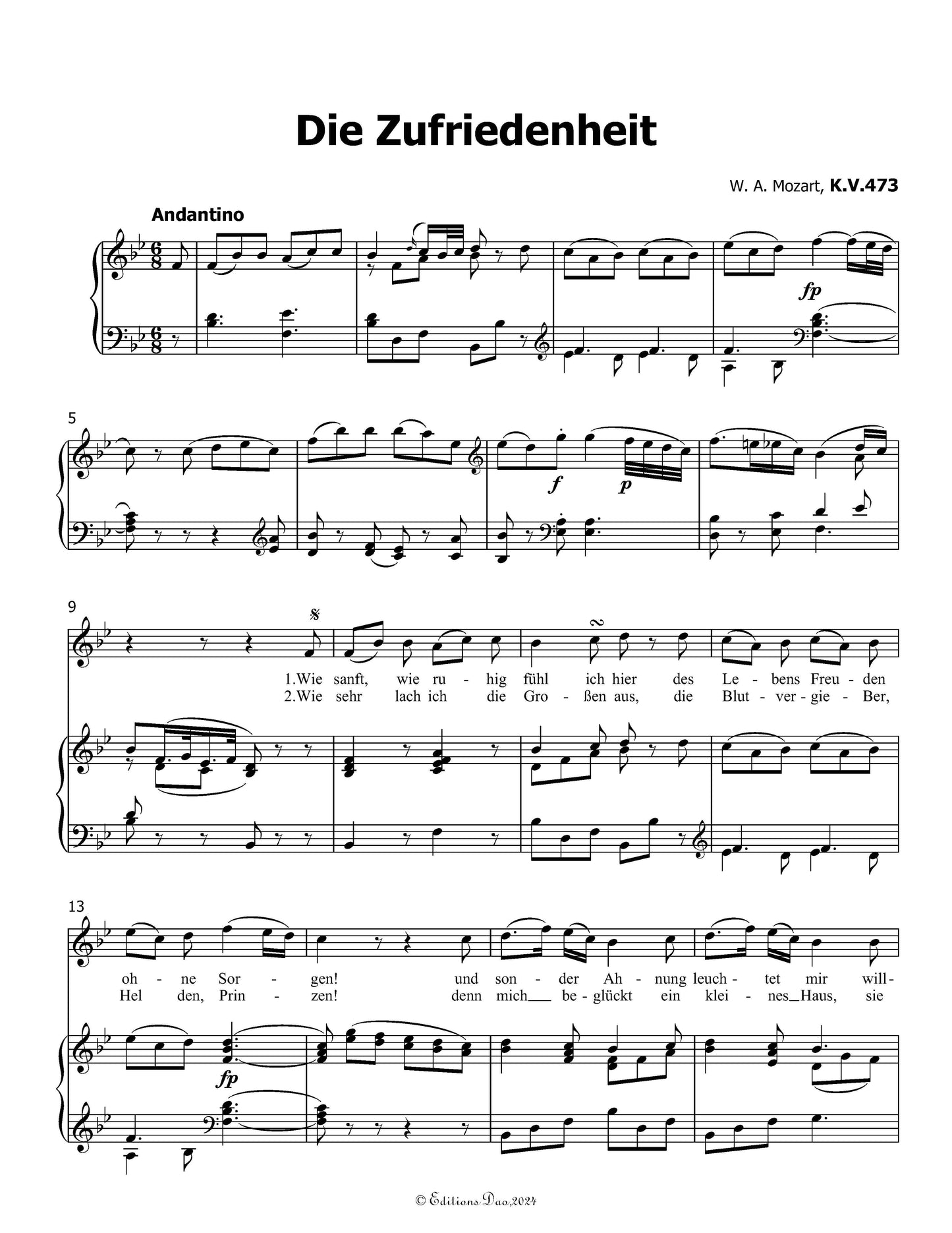 Die zufriedenheit, by W. A. Mozart