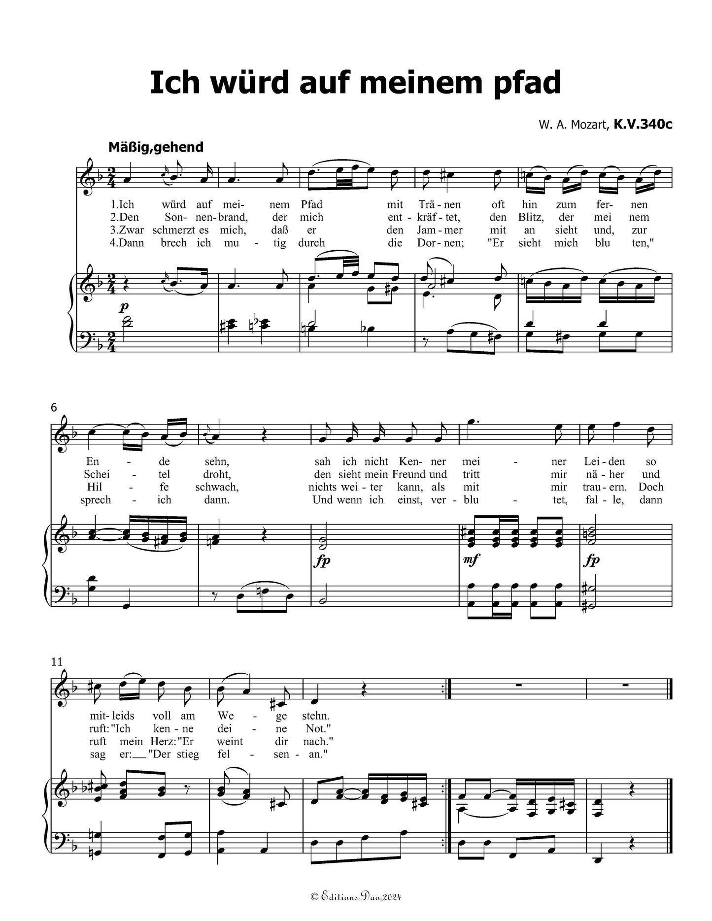Ich wurd auf meinem pfad, by W. A. Mozart