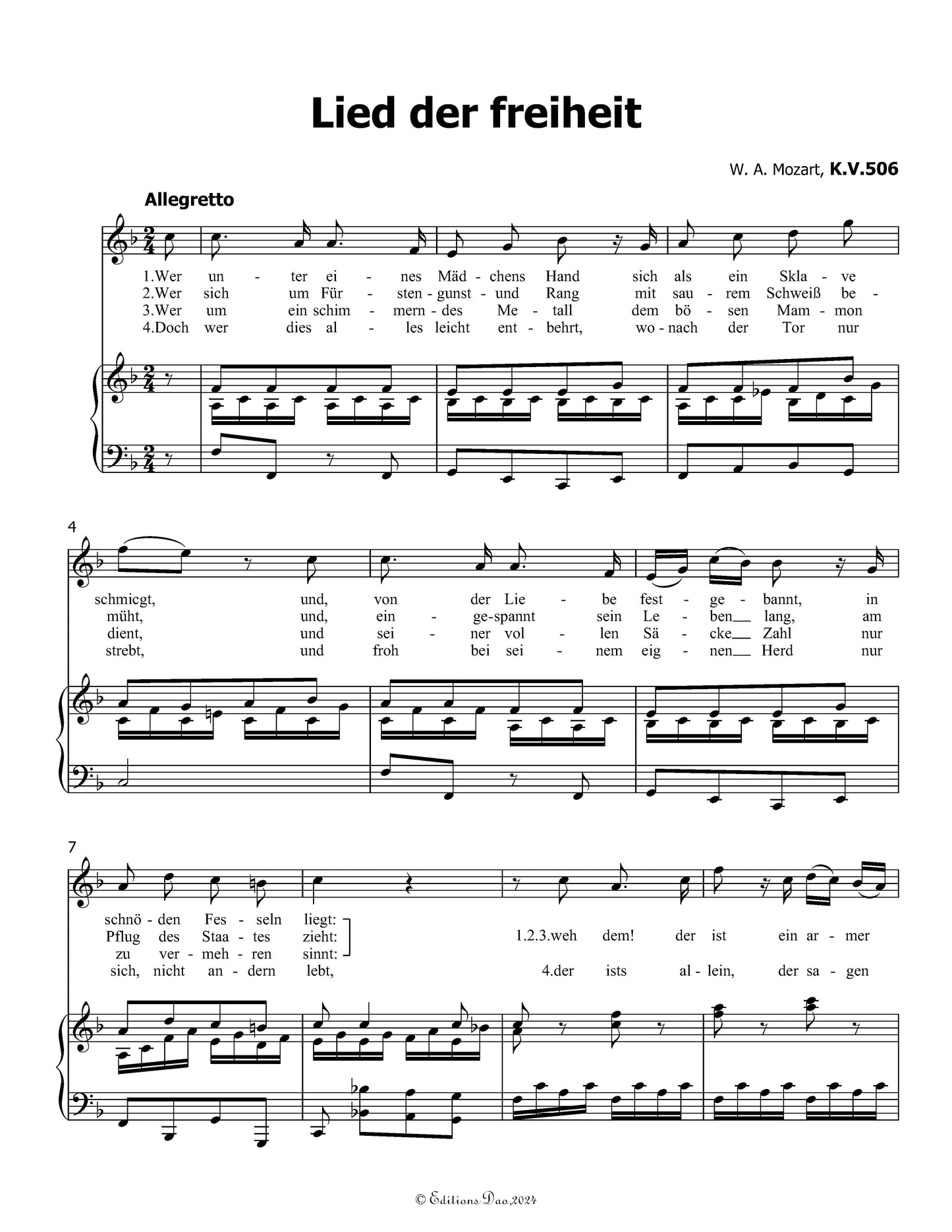 Lied der freiheit, by W. A. Mozart