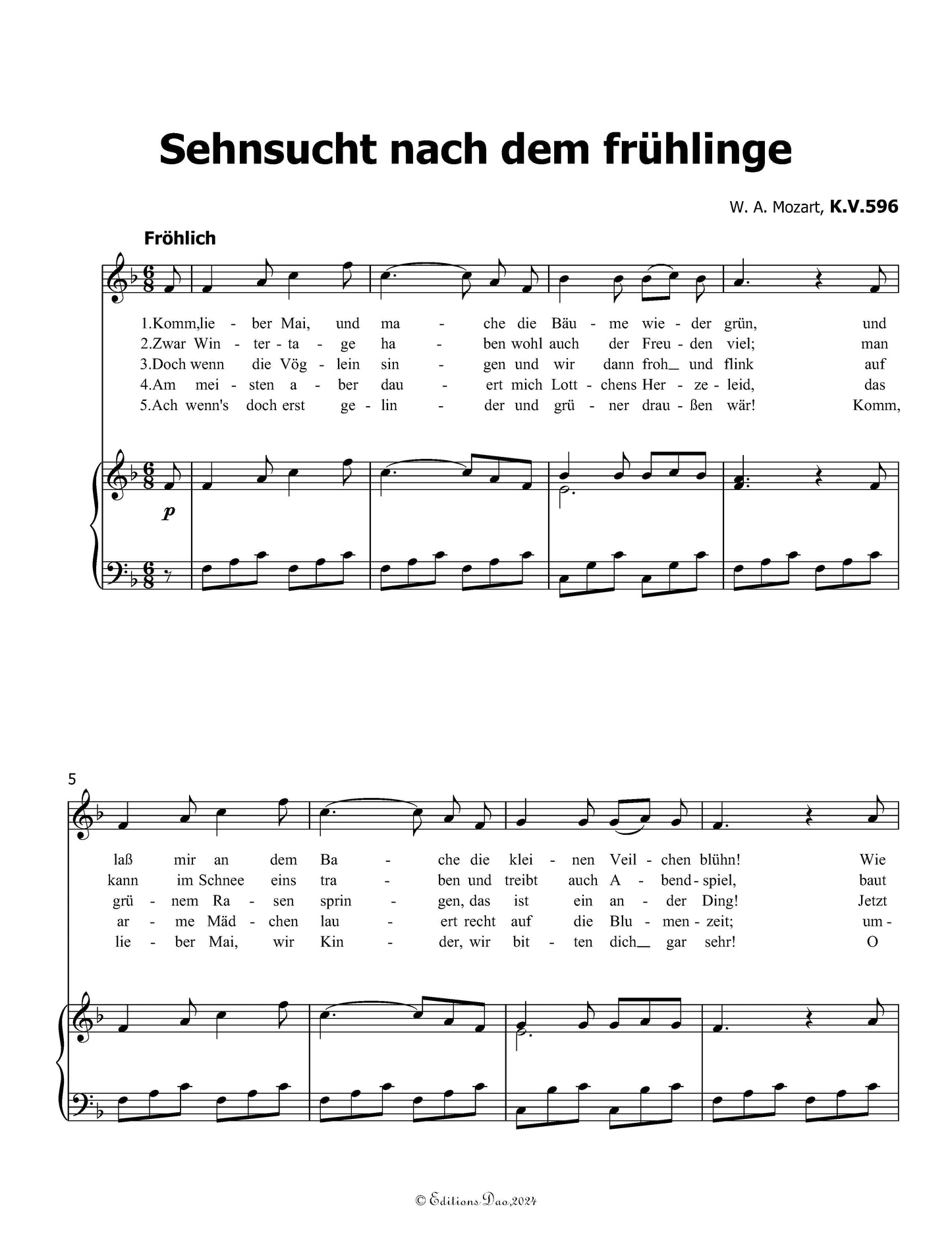 Sehnsucht nach dem fruhlinge, by W. A. Mozart