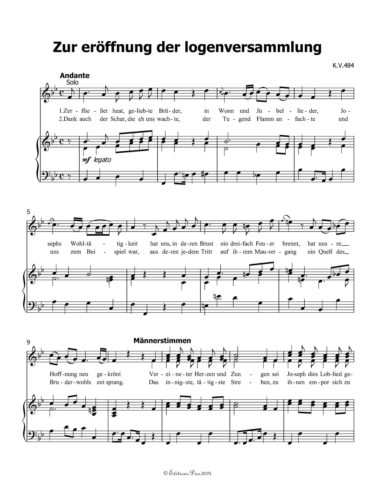 Zur eroffnung der logenversammlung, by W. A. Mozart