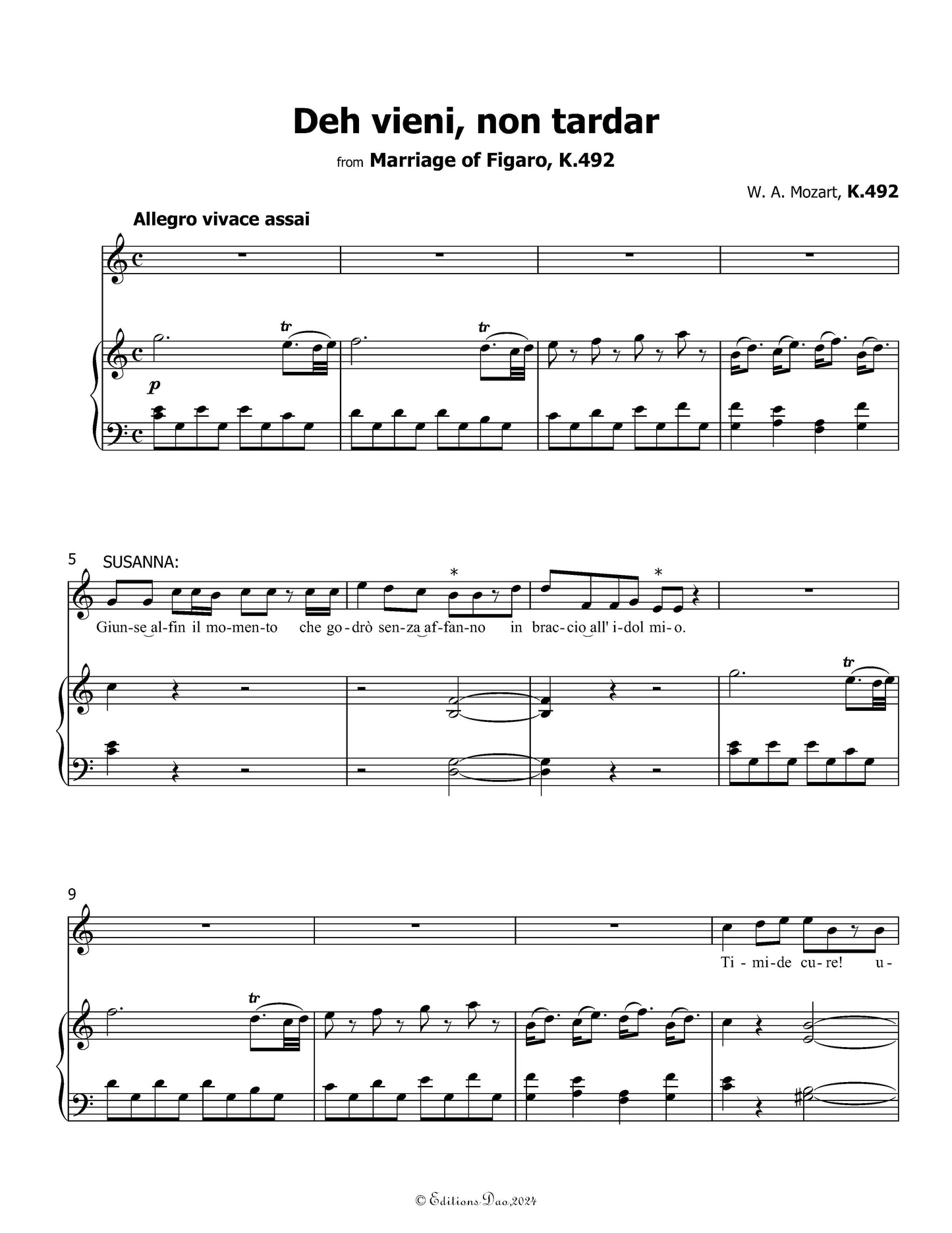 Deh vieni,non tardar,by W. A. Mozart