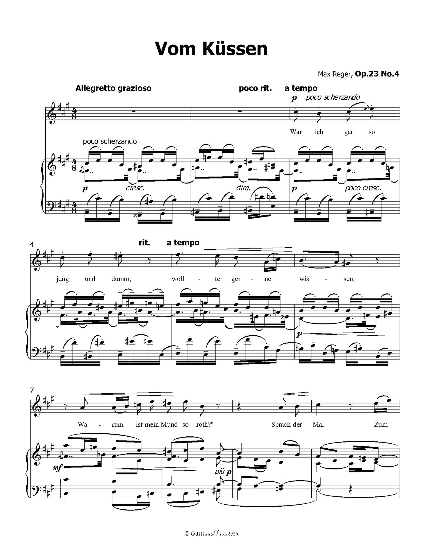 Vom Kussen, by M. Reger
