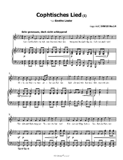 Cophtisches Lied I, by Hugo Wolf